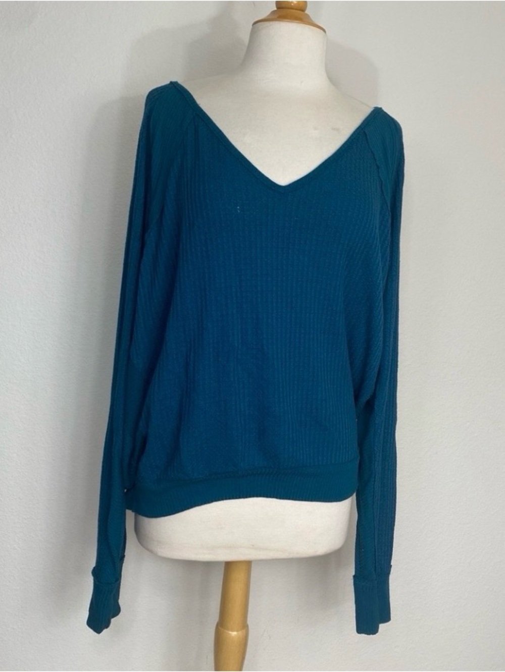 Free People We the Free Womens Teal Waffle Knit Batwing Oversize Top Size Large
